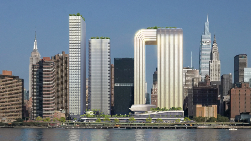 BIG проектирует небоскрёбы с консольным мостом на Манхэттене